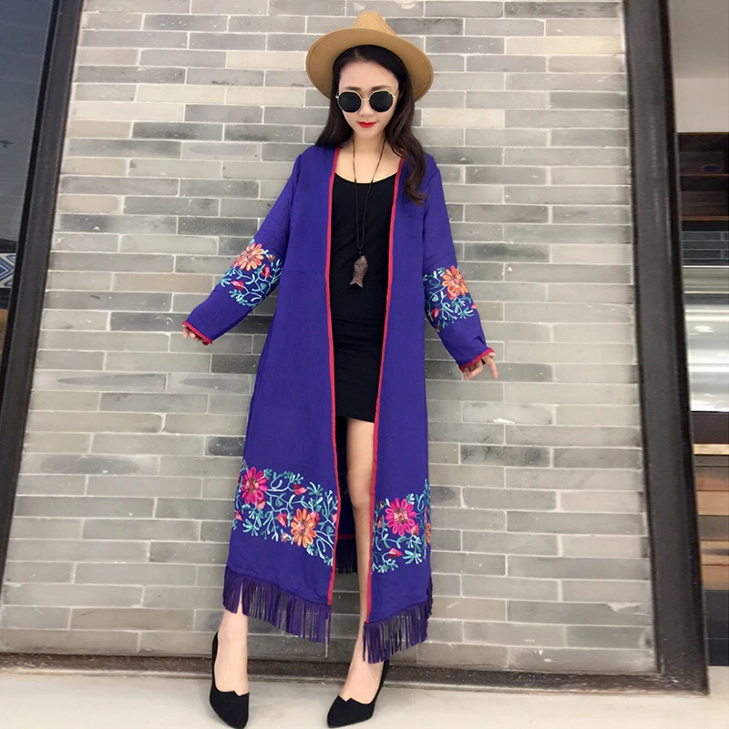 2019 Blusa Feminina модные размера плюс с вышивкой из хлопка и льна Harajuku кардиган