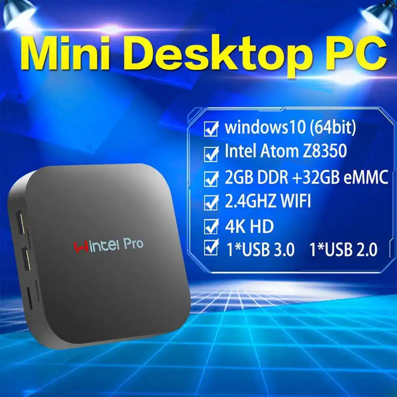 Мини ПК Intel Atom X5-Z8350 1,44 ГГц четырехъядерный с wifi BT4.0 RJ45 100M LAN Windows 10 компьютер W8 ТВ приставка