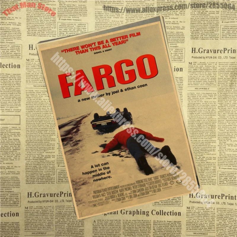 Fargo ВИНТАЖНЫЙ ПЛАКАТ справа Фарго ТВ фильм Мартин Фримен декоративная живопись Ретро плакат 42X30 см - Цвет: Цвет: желтый