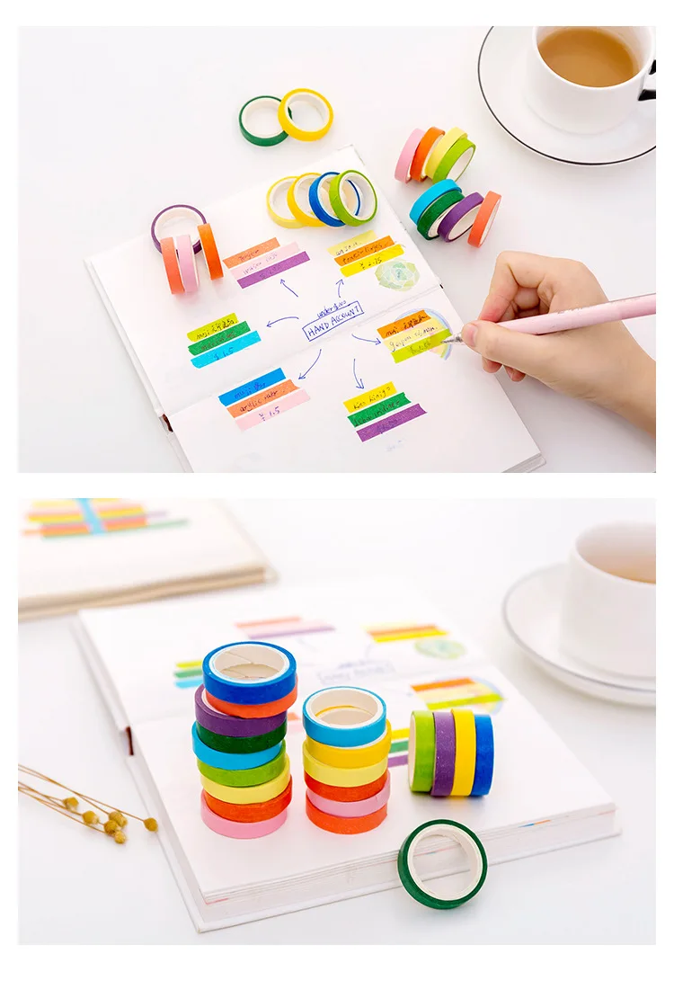 10 шт./упак. различных Карамельный цвет лента Washi DIY Скрапбукинг Стикеры этикетки клейкая лента Школа канцелярских товаров