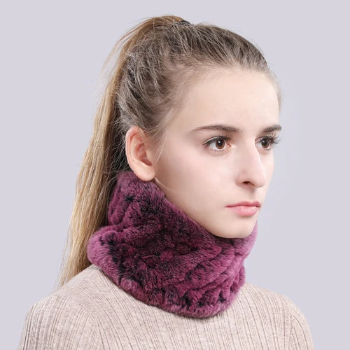 color 54 Women Real Fur Handmade Stretch Fur Scarf Knit Genuine Rex Rabbit Fur Headbands Girls Natural Fur Ring Cowl Snood Scarves Winter - Color: color 54