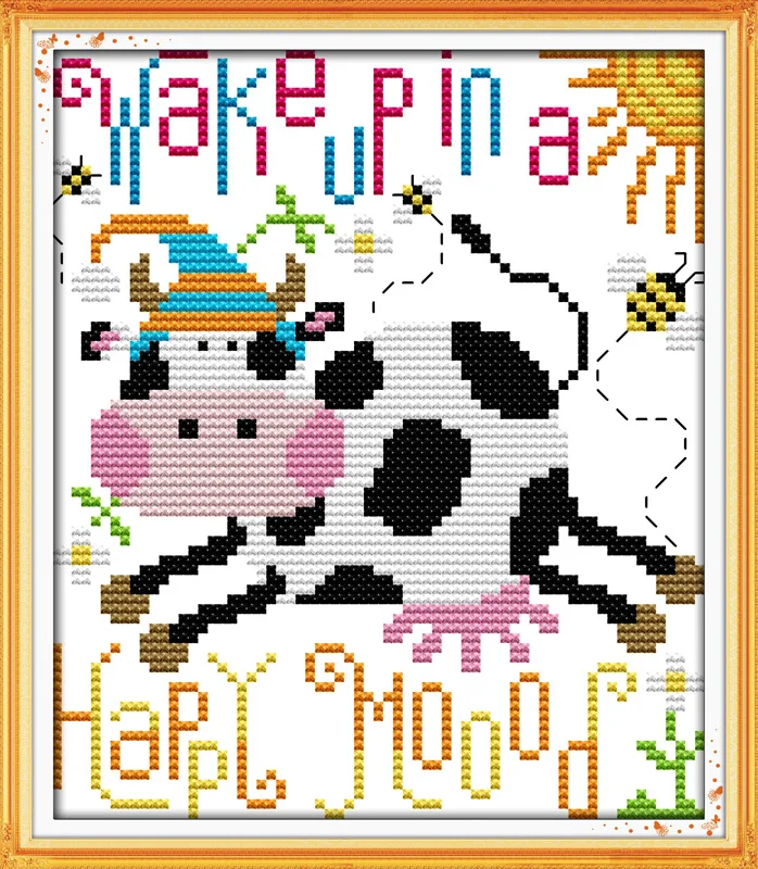 

Happy mood cross stitch kit cartoon animal 14ct 11ct count printed canvas stitching embroidery DIY handmade needlework plus