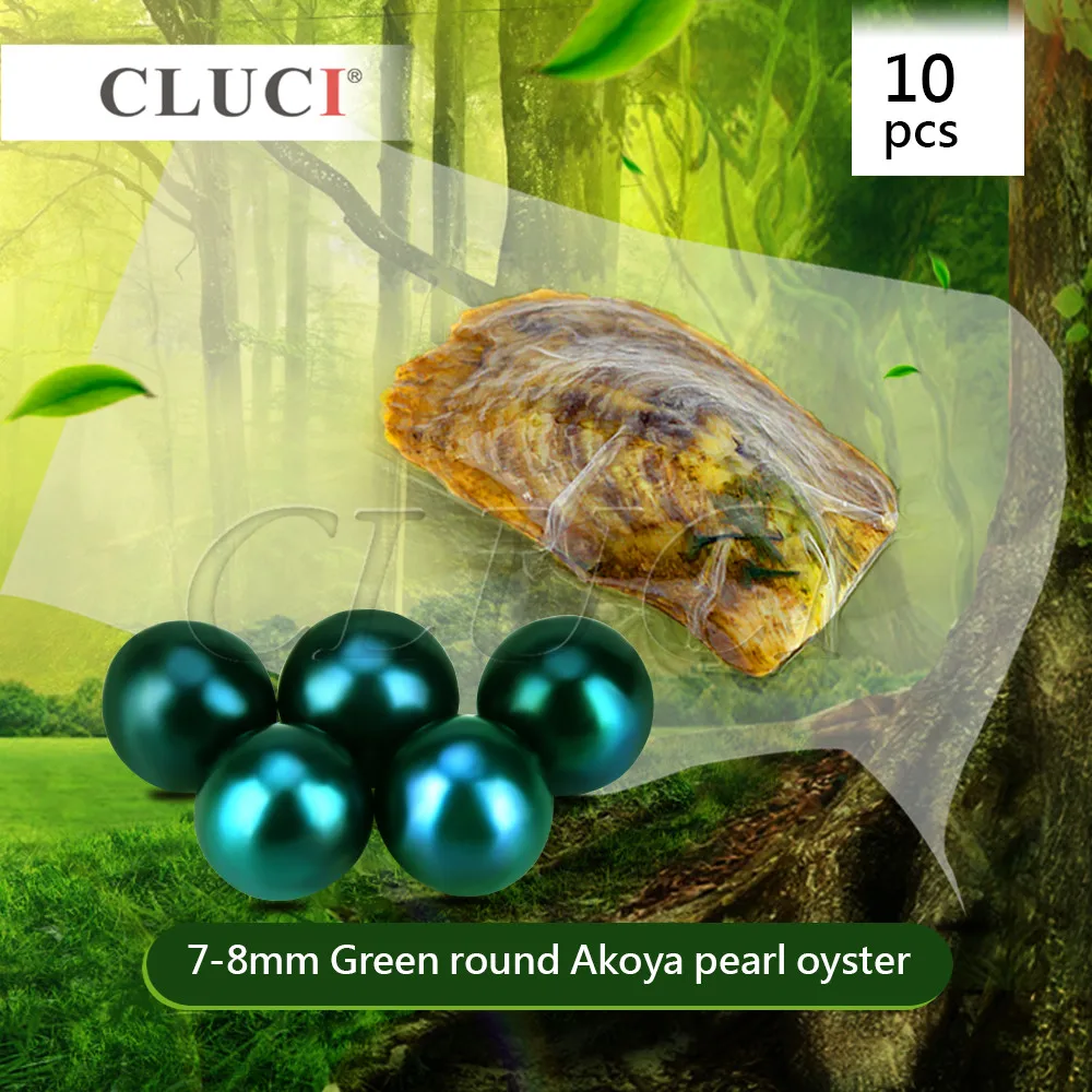 

CLUCI 10pcs 7-8mm GREEN natural pearls beads in oysters for party, akoya round pearls for DIY jewelry WP240SB