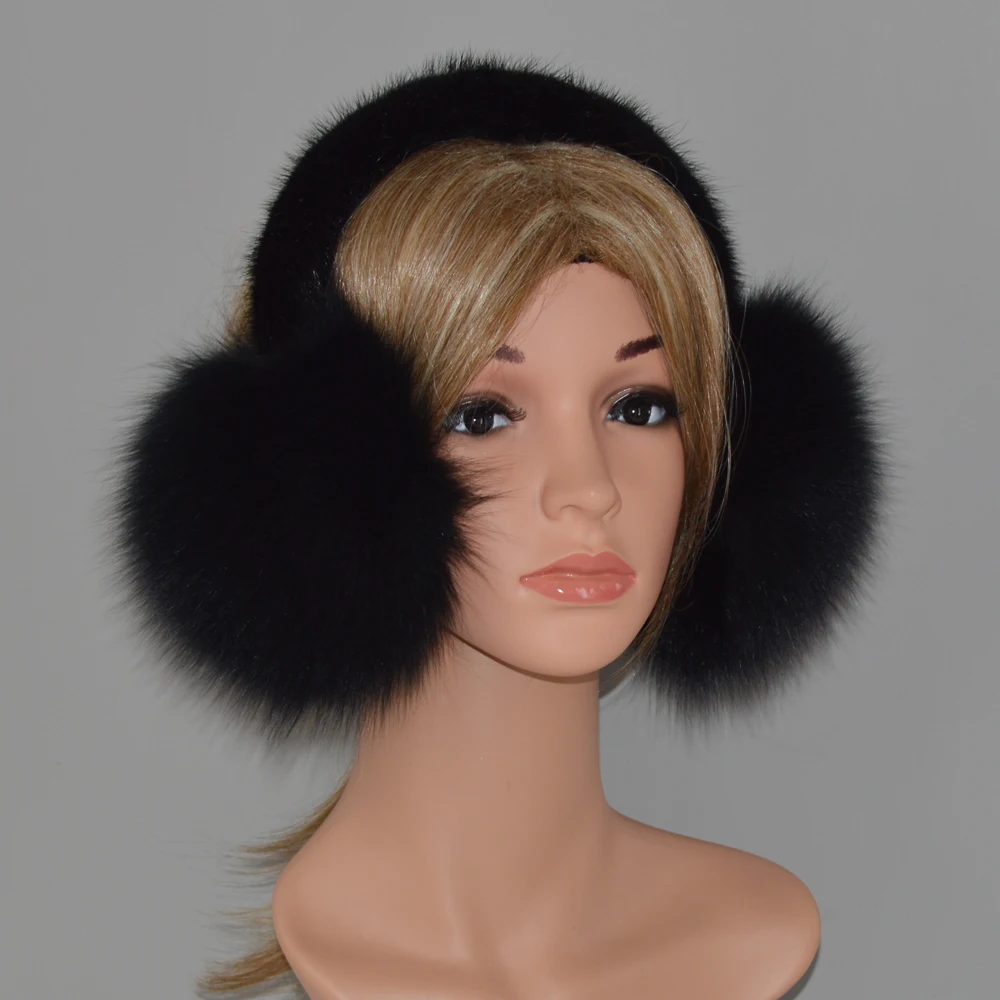 100% натуральные меховые наушники из лисьего меха зимние женские теплые плюшевые