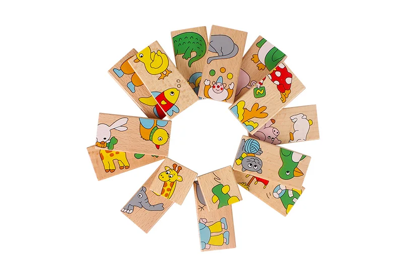 15 Pcs Wood Animal Domino Puzzle Wooden Toys for Children Jigsaw Puzzle Solitaire Game Kid's Montessori Educational Toy for Kid