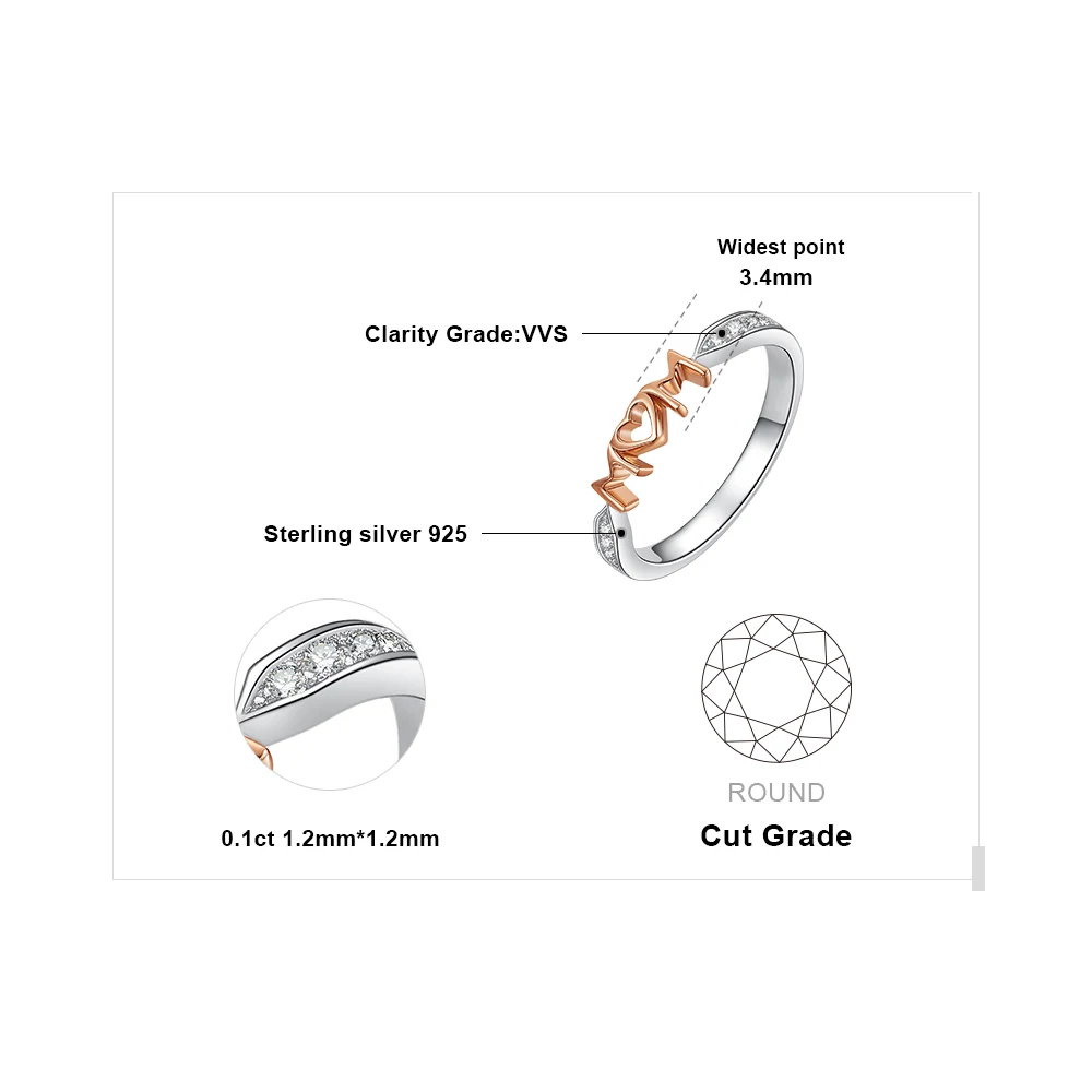 JPalace MOM Family Love Rose Gold Ring 925 Sterling Silver Rings for Women Stackable Band Jewelry Fine | Украшения и аксессуары