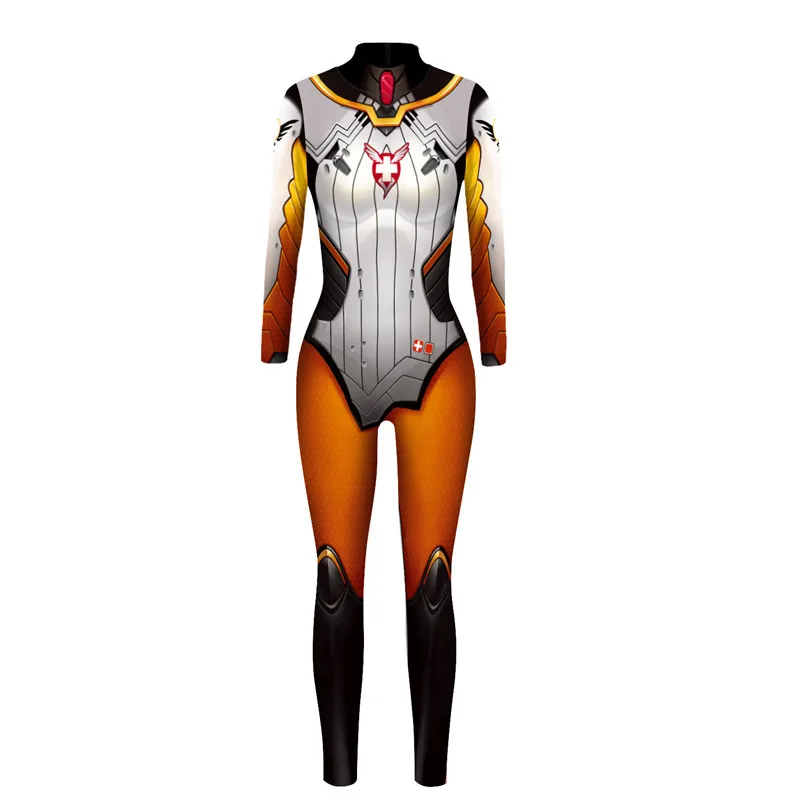 Высокое качество Косплей Overwatch DVA костюм спандекс полиэстер Zentai боди Женский полный тело Хэллоуин костюм C13301