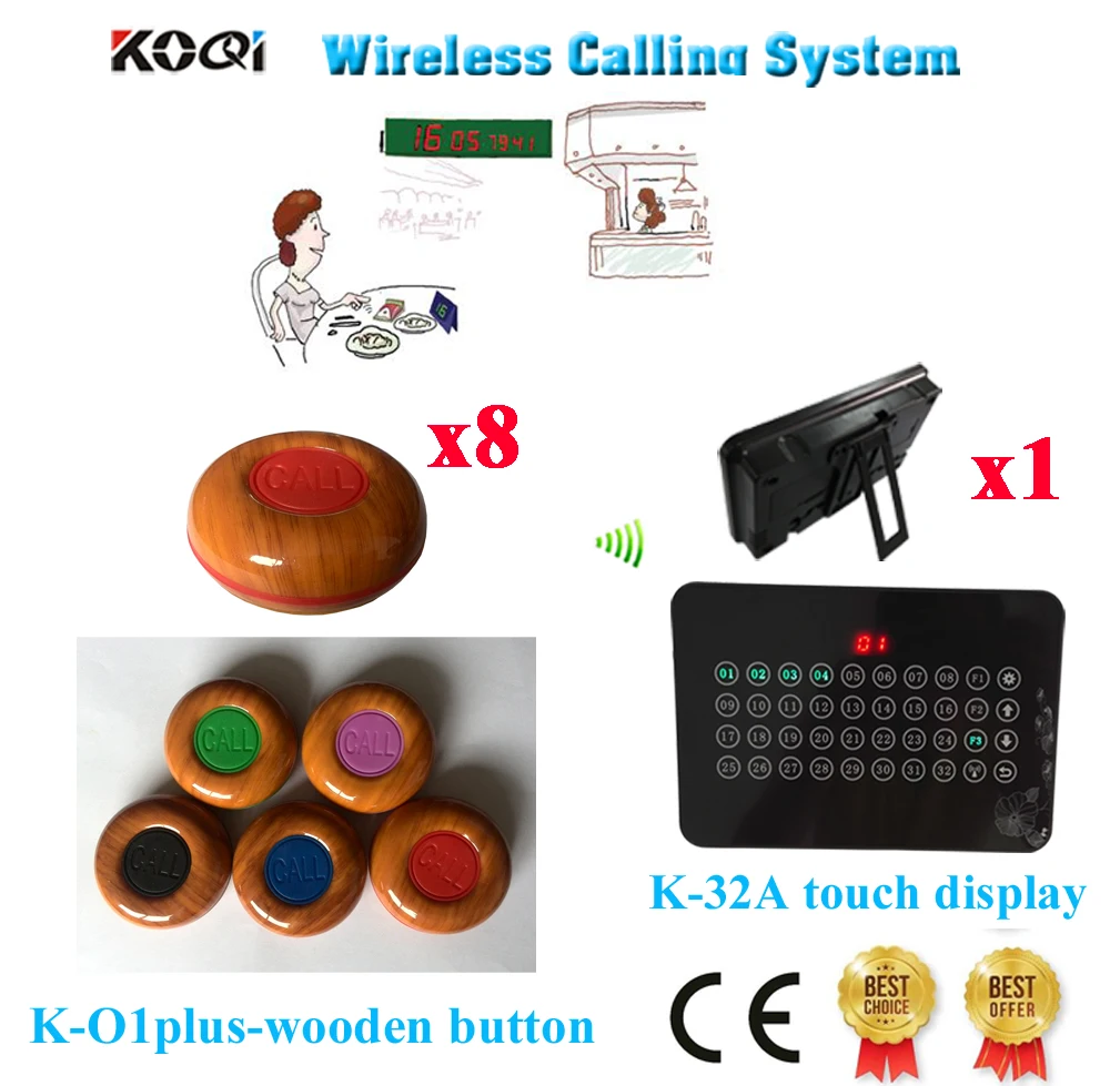 Wireless Waiter Table Waiter Service Call System For Clinic Restaurant Pager Equipment(1 display+8 call button)