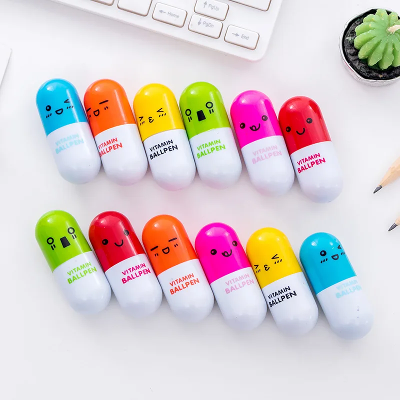 

6Pcs Cartoon Capsule Ballpoint Pens Kawaii Creative Writing Handle Pen Toy Gift Lovely Things Office Stationery School Supplies