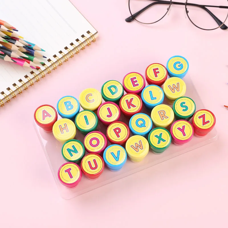26 шт./компл. дети мультфильм штамп письмо алфавит пользовательские пластиковые