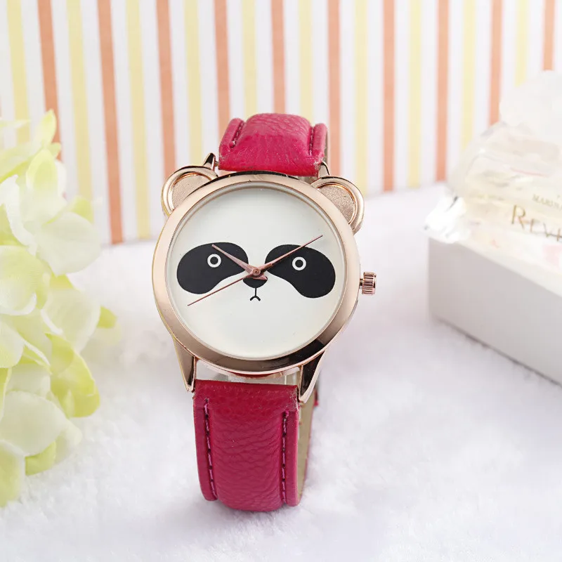 Fashion and Casual Ladies Watches Neutral Diamond Lovely Panda Face Faux Leather Quartz Watch Reloj hombre Analog kadin saat B50 | Наручные