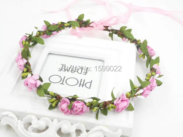 Богемная Цветочная корона ручной работы Розовая Повязка на голову в стиле