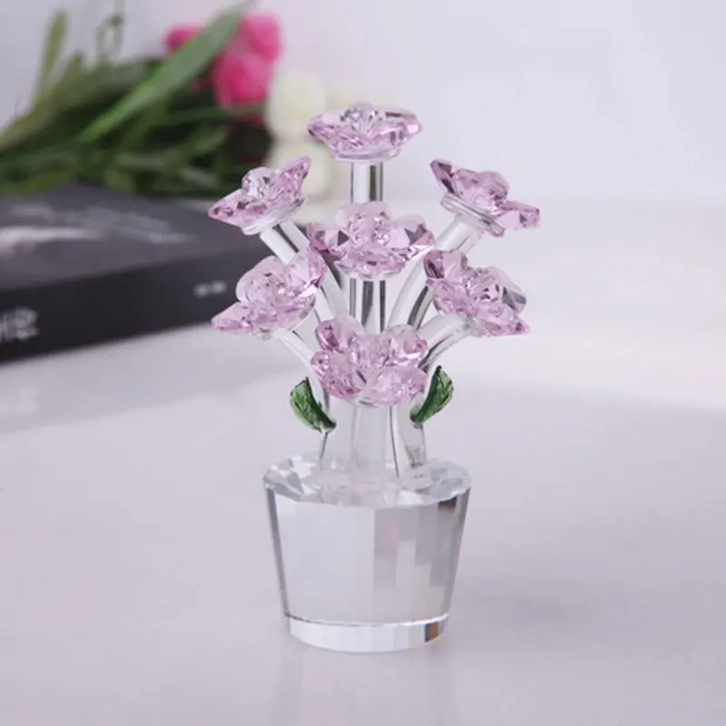 Розовый День матери gifCrystal подсолнечника фигурки и миниатюрный Стекло пресс-папье неувядаемой букет Скульптура орнамент Свадебный декор дома - Цвет: Розовый