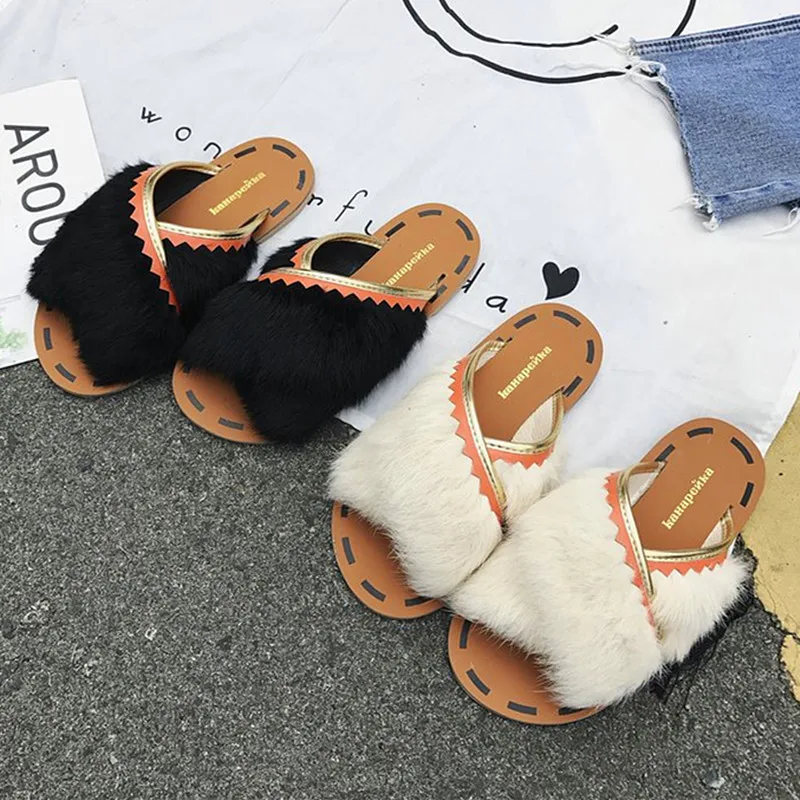 2018 лето-осень новые модные женские туфли вне отпуск тапочки роскошные волосы с