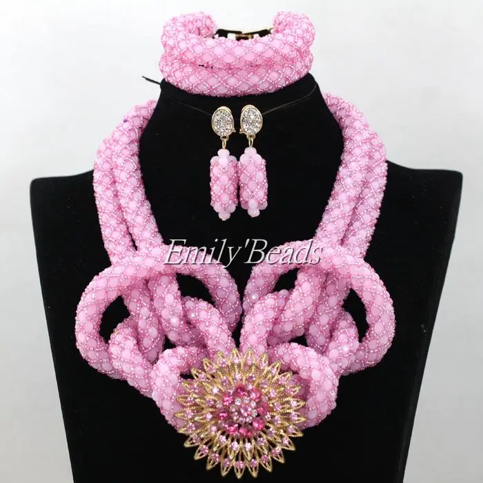 Нигерийские Свадебные бусы ювелирный набор Африканский детский розовый