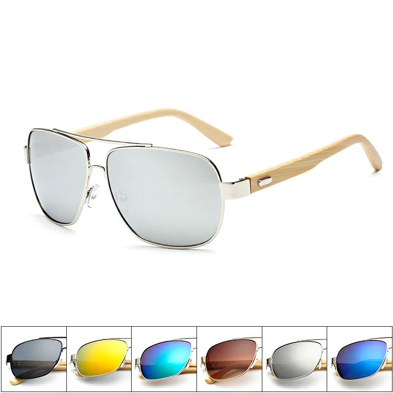 

Bamboo Sunglasses Men Wooden Metal Women Pilot Square Designer Mirror Original Sun Glasses for Men Driving Retro De Sol