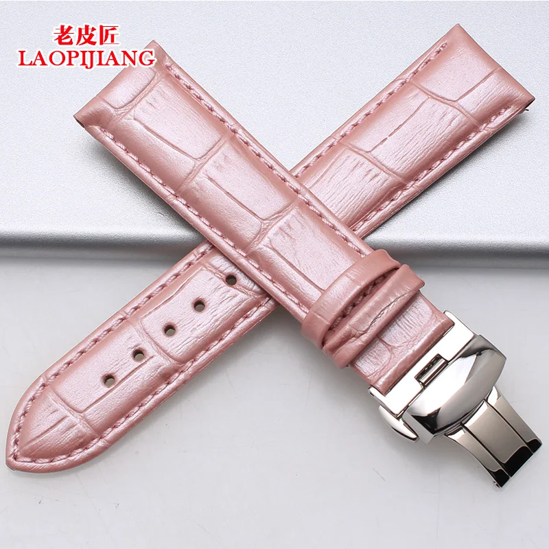 laopijinag New strap 16 mm and 18 20 22 leather quality green pink belt replacement | Наручные часы