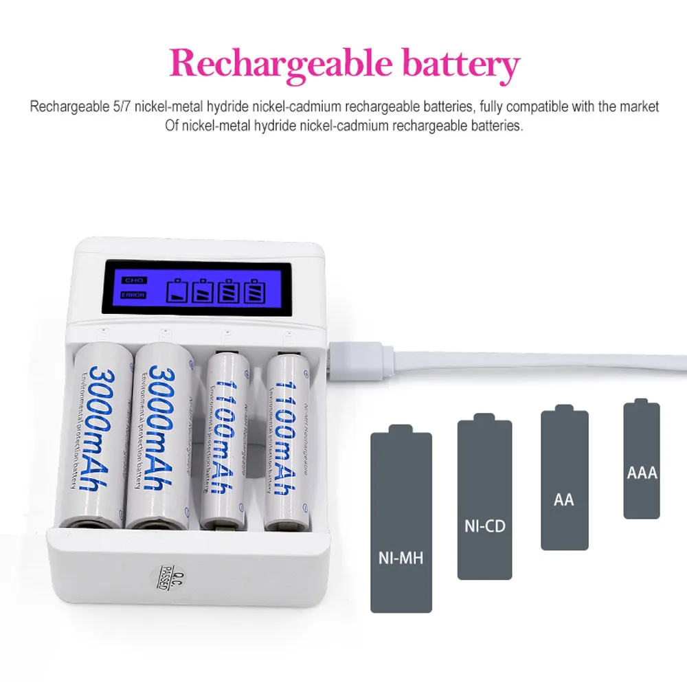 Лучшая цена 4 слота ЖК экран USB зарядное устройство для перезаряжаемые AA/AAA/Ni Cd/Ni mh