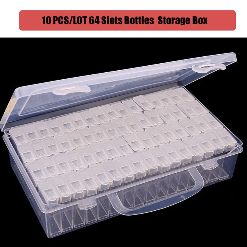 

10pcs/lot diamond painting accessories tools 64Box Organizer Transparent Plastic Rhinestone Drill Mosaic Bead Storage Box gift
