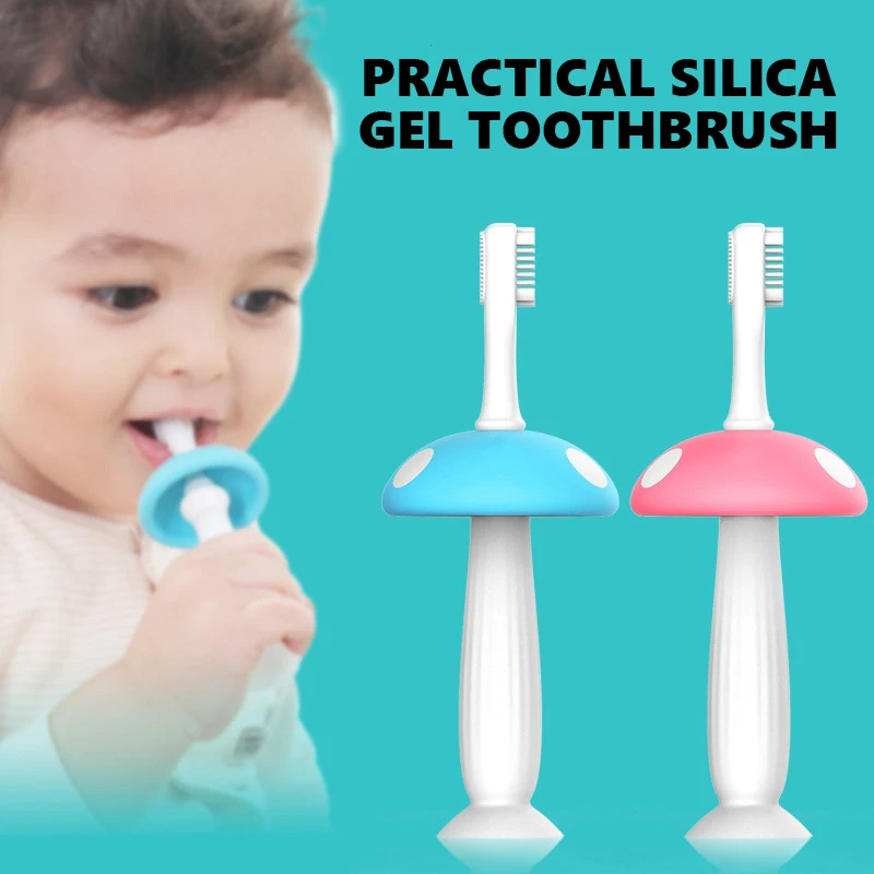 

Dropshipping Baby Training Mushroom Toothbrush 2 Heads Silica Gel Kids Anti-swallow Tooth Brushes Newborn Dental Care