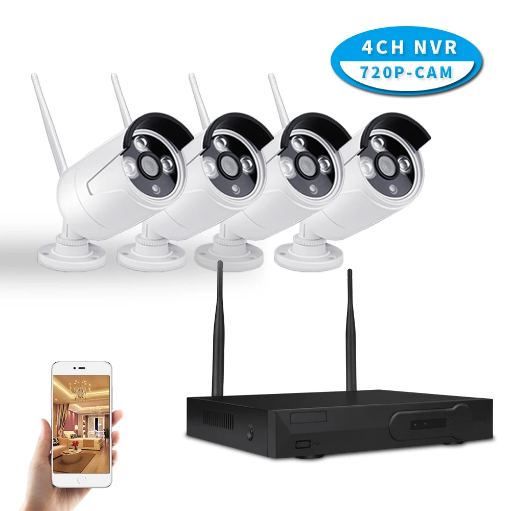 HD 720 P POE охранных Камера Системы 1 мегапикселей 4 канала NVR 2 Пуля IP s жестких дисков