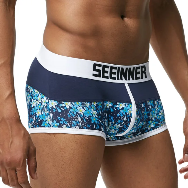 S767 blue 20 видов стилей Seeinner, новинка, брендовые трусы боксеры, хлопковое Мужское нижнее белье, u-образный выпуклый мешочек, сексуальные трусы с принтом листьев, домашняя одежда, шорты - Цвет: S767 blue