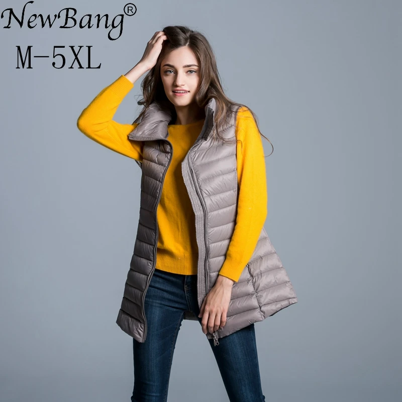 

NewBang Brand 4XL 5XL Plus Women's Down Coat Vests Women's Long Vest Ultra Light Down Sleeveless Mandarin Collar Jacket