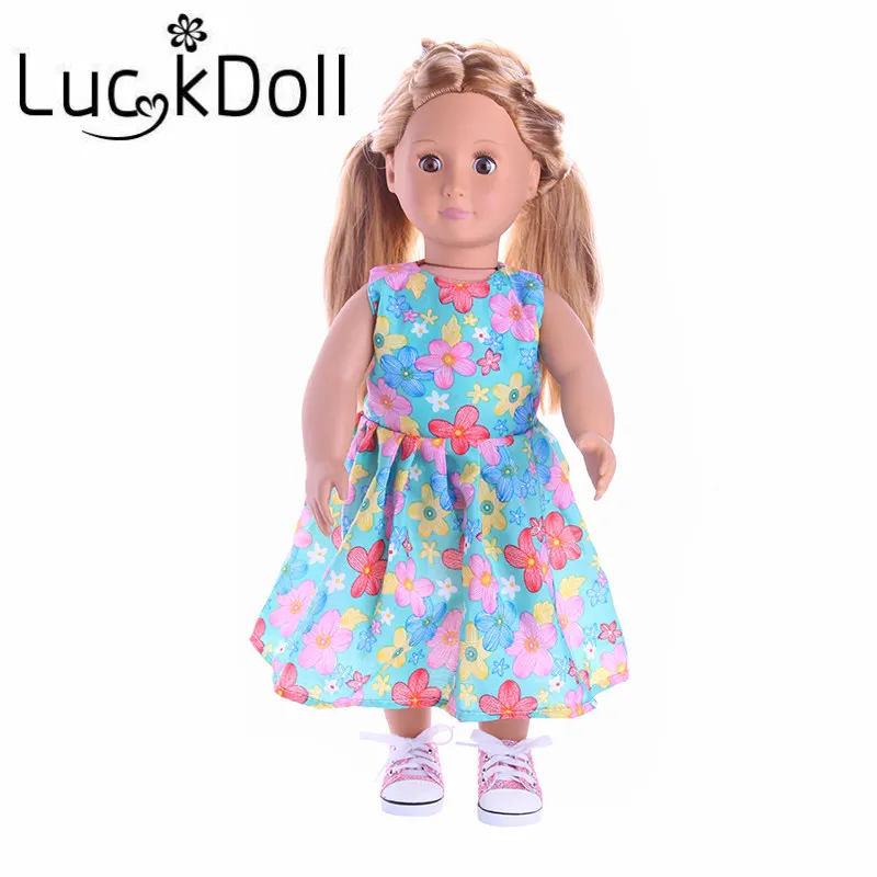Платье трапеция LUCKDOLL без рукавов с принтом подходит для 18 дюймовых американских
