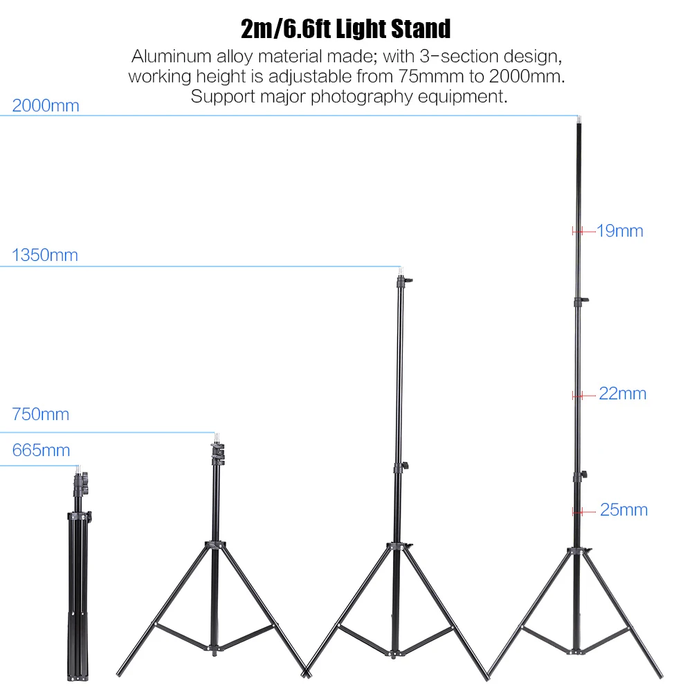 Andoer фотостудия зонтичное освещение набор w/ 2m световые стойки + 45W 5500K лампа для