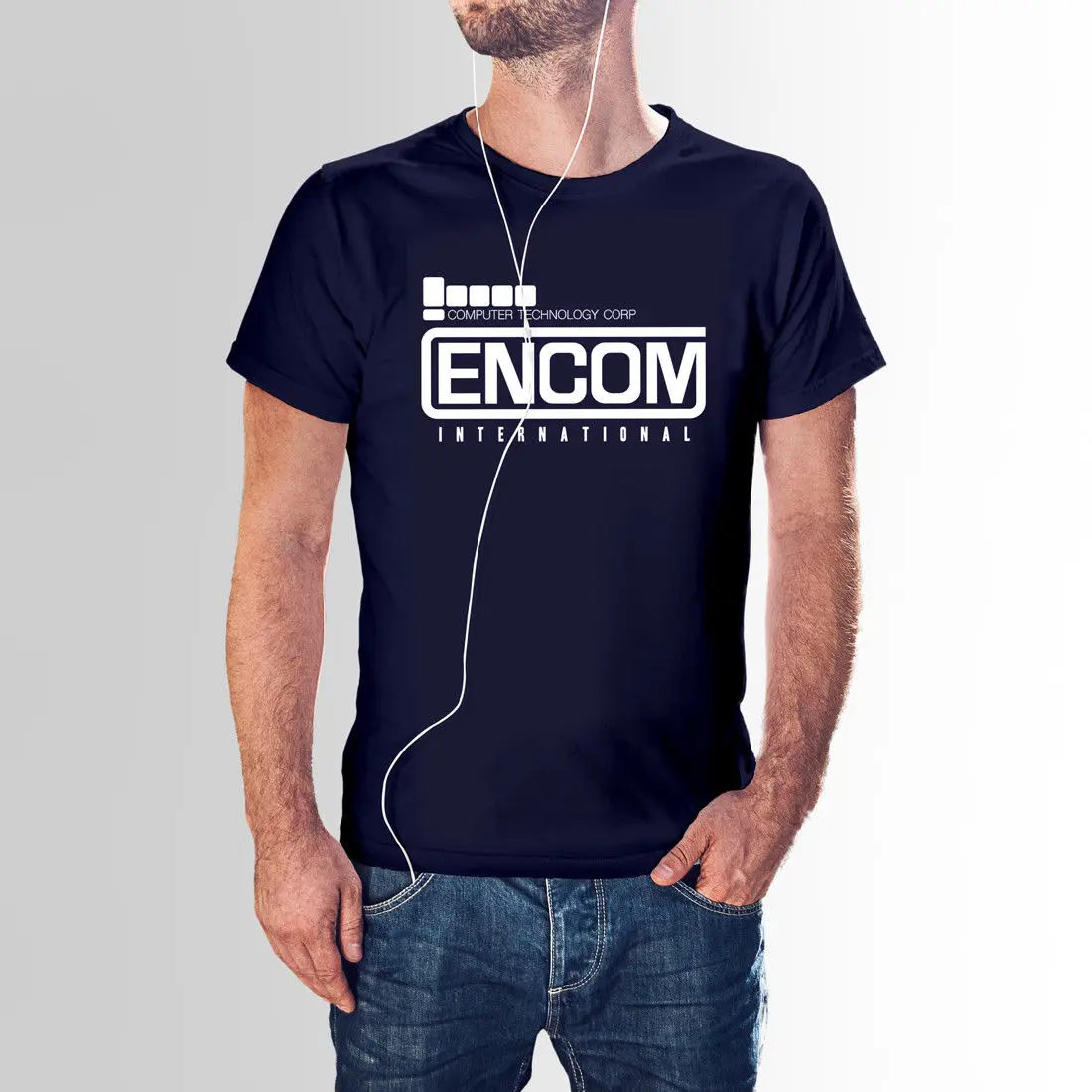 ENCOM международной Вдохновленный Tron Ретро Flynns Аркада печатных футболка классная