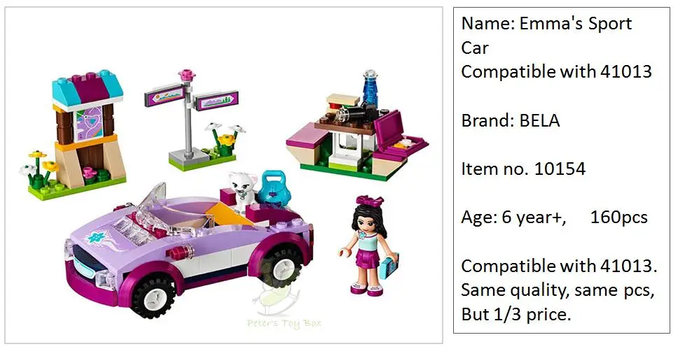 Бела 10154 Совместимость друзья Эммы спортивный автомобиль 41013 Building Block Emma Mia