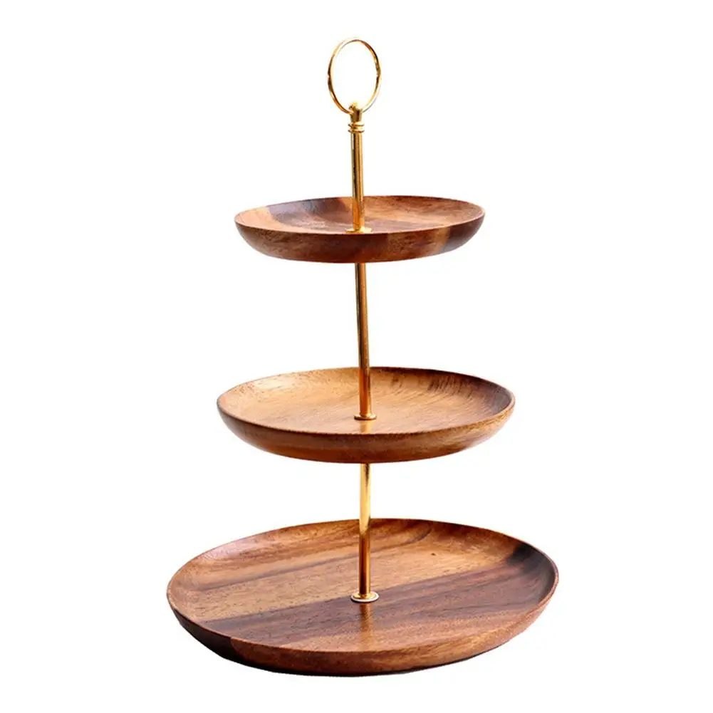 Wooden Европейский стиль 3 уровня блюда для десертов Мультифункциональный деревянный фруктовые блюда гостиная конфеты стеллаж для хранения уникальное украшение для дома - Цвет: Wooden