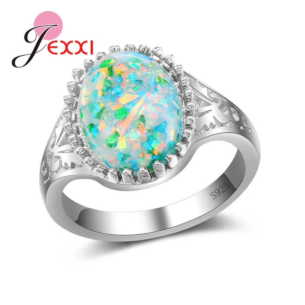 

Colorful Classic Big Oval Opal Rings for Women Real Pure 925 Sterling Silver Vintage Anel Jewelry Engagement Finger Rings