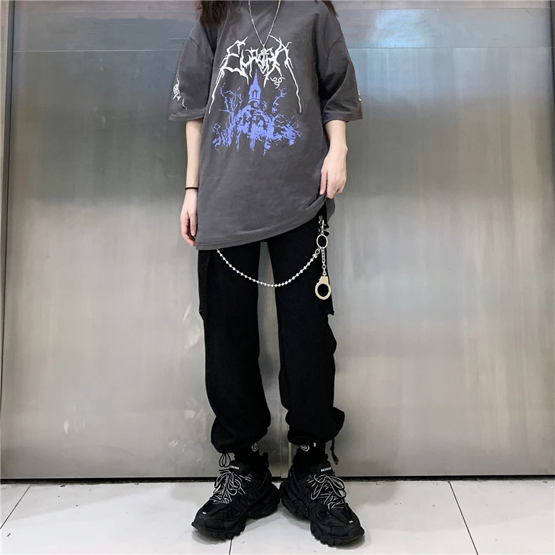 Harajuku Darkness женская футболка фиолетовая молния звезды печатные o-образным вырезом с коротким рукавом черный серый повседневные женские футболки Готический Тройник