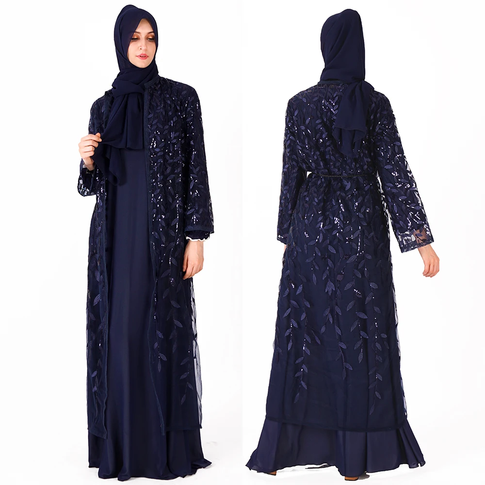 Мусульманская женская абайя с блестками накидка вышивкой модное платье Дубая