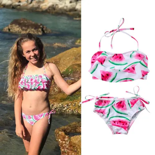 Комплект бикини из 2 предметов для маленьких девочек купальник-бандо с принтом