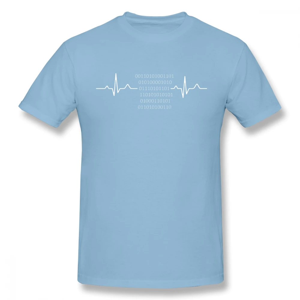 Heartbeat программиста Мужская футболка хип хоп пары 4XL 5XL 6XL с круглым вырезом хлопок короткий рукав Забавные футболки - Цвет: Небесно-голубой