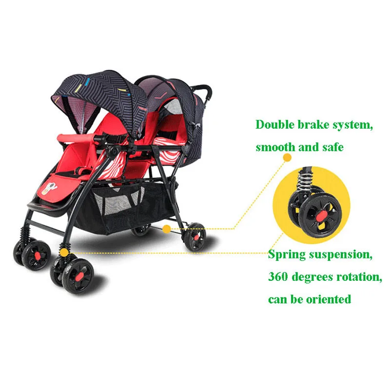 Twins stroller adjustable front and rear seats folding baby strollers 2 in 1 combo High landscape Portable cart newborn handcart |