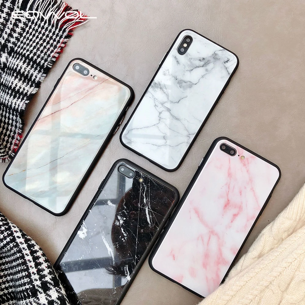 Eqvvol Marble Tempered Glass Phone Case For Apple iPhone X 8 7 6 6s Plus All inclusive soft Edge Cover 10 Coque | Мобильные телефоны