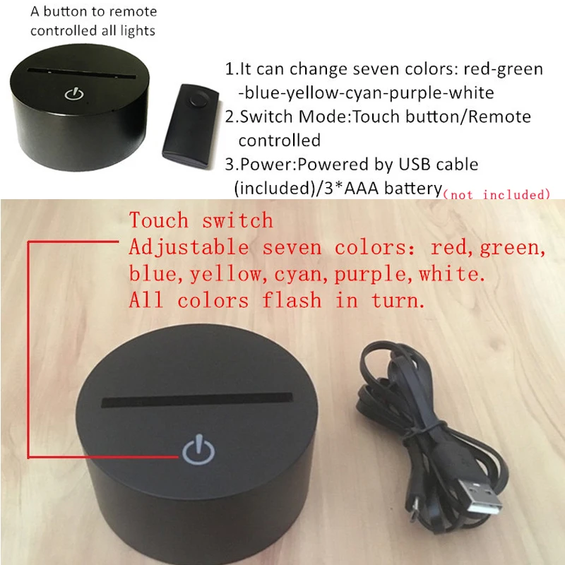 Creative 3D Light Piano Model Illusion Lamp LED 7 Color Changing USB Touch Sensor Desk Night Remote Controlled | Лампы и освещение