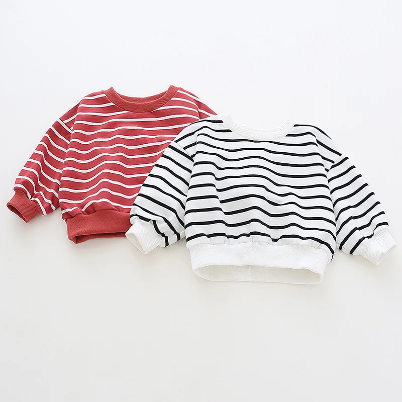 Осенняя детская футболка хлопковая Свободная рубашка для девочек полосатая