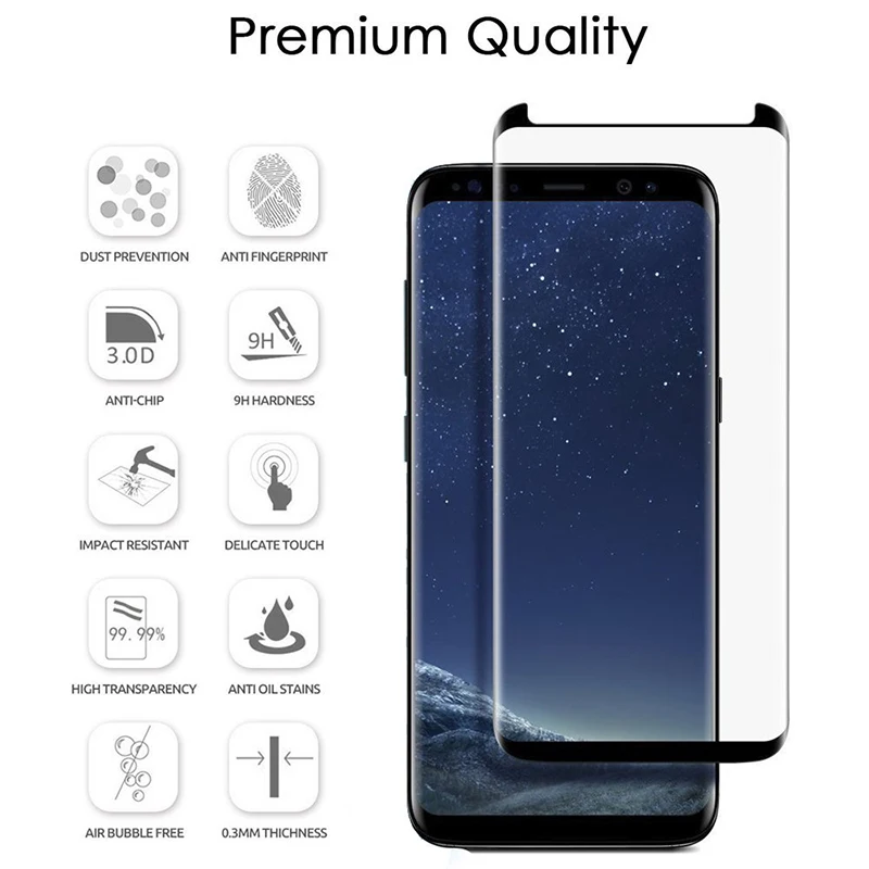 3D изогнутое прозрачное закаленное стекло с полным клеем для SAMSUNG S8 полное клейкое