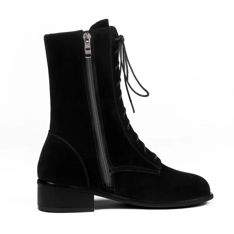 

Spring Autumn Winter Women Ankle Boots Plus Size Shoes Flock Nubuck Solid Worm Fleeces Plush Inside Lace-up Zipper Casual