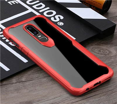 One plus 6 Чехол Oneplus 6 чехол противоударный прозрачный Капа Жесткий ПК панель+ ТПУ бампер чехол-Броня чехол для Oneplus 6 One plus 6 - Цвет: Красный