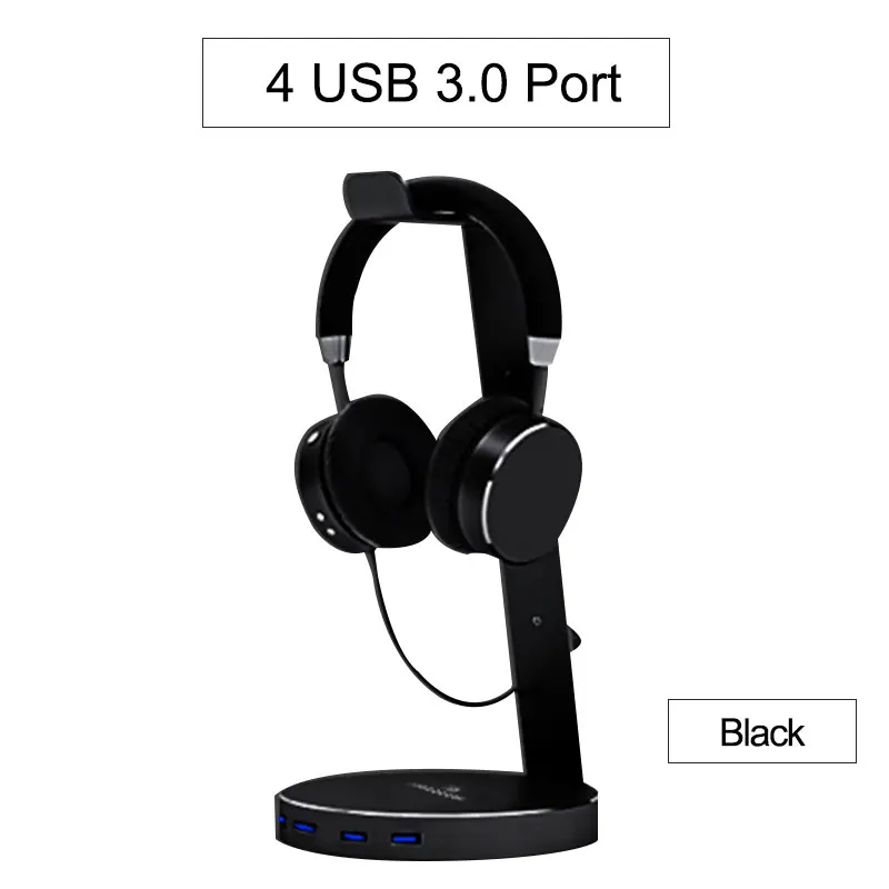 Hagides USB 3,0 вешалка для наушников гарнитура подставка для наушников Держатель с 4 портами 3,0 usb-хаб дисплей для наушников кабель для хранения - Цвет: Black