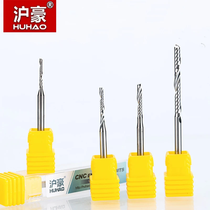 HUHAO 1PC 3.175mm Single Flute Spiral router bits CNC end mill For MDF Tungsten Carbide Milling Cutter tugster steel cnc tools |