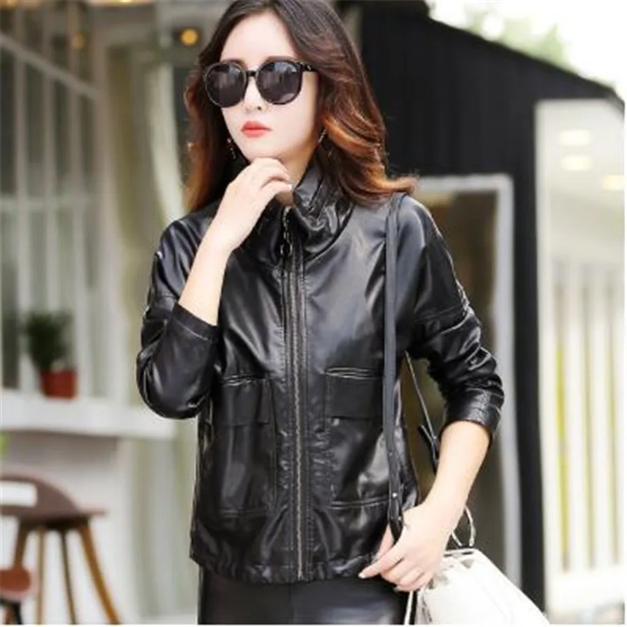 DANCING WINGS Autumn Stand Collar Women's Short Faux Sheepskin Jackets 3xl