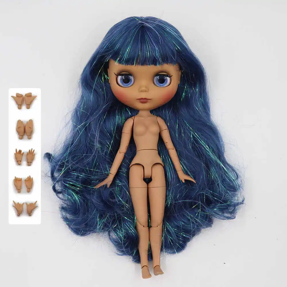 Черный ICY Fortune Days factory blyth кукла темная кожа суставное тело новое матовое лицо блестящие синие вьющиеся волосы DIY sd Подарочная игрушка - Цвет: Черный