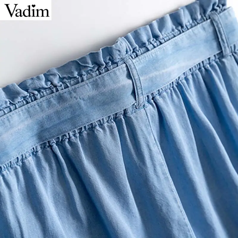 Vadim женские стильные однотонные джинсы с широкими штанинами карманы на шнурке
