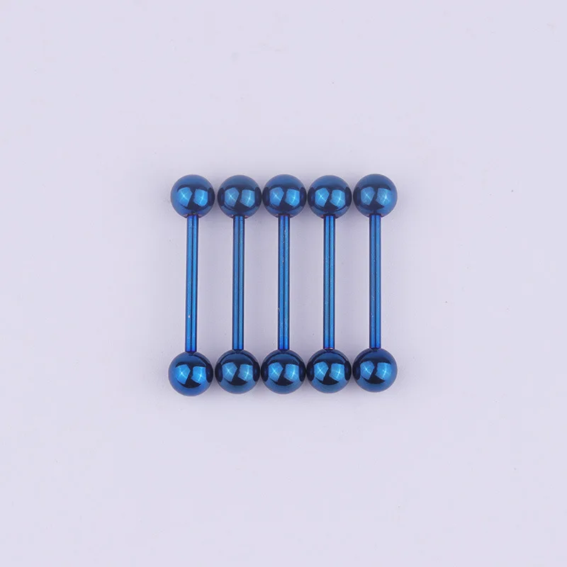 Blue 5 шт./лот, 5 цветов, нержавеющая сталь, язык, перфорированная перегородка, промышленные серьги-гантели, кольцо для пирсинга, ювелирные изделия - Окраска металла: Blue